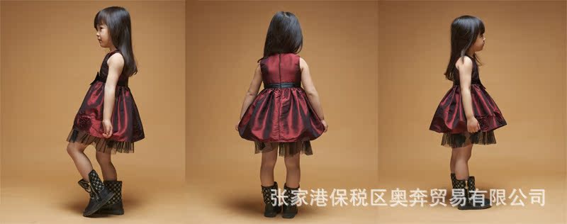 2014新款歐版中小童童裙 女童夏季盤花紫紅錦滌紡連衣裙 外貿批發