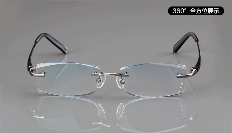 韩国砖石切边近视眼镜框架无框渐变镜片纯钛男士女士近视眼镜