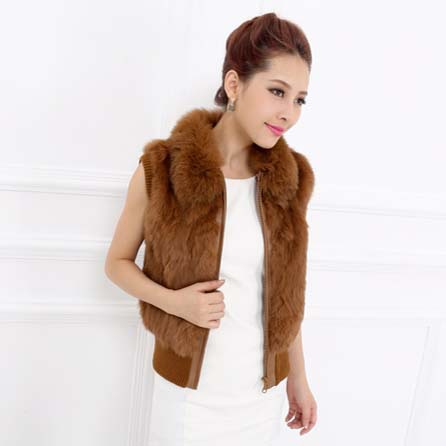 海宁皮草马甲2013新款兔毛马甲狐狸毛领背心