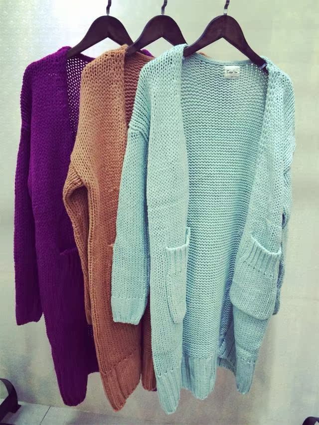 韩国代购<em>女装</em>长款女式<em>毛衣外套</em>休闲长版毛衣批