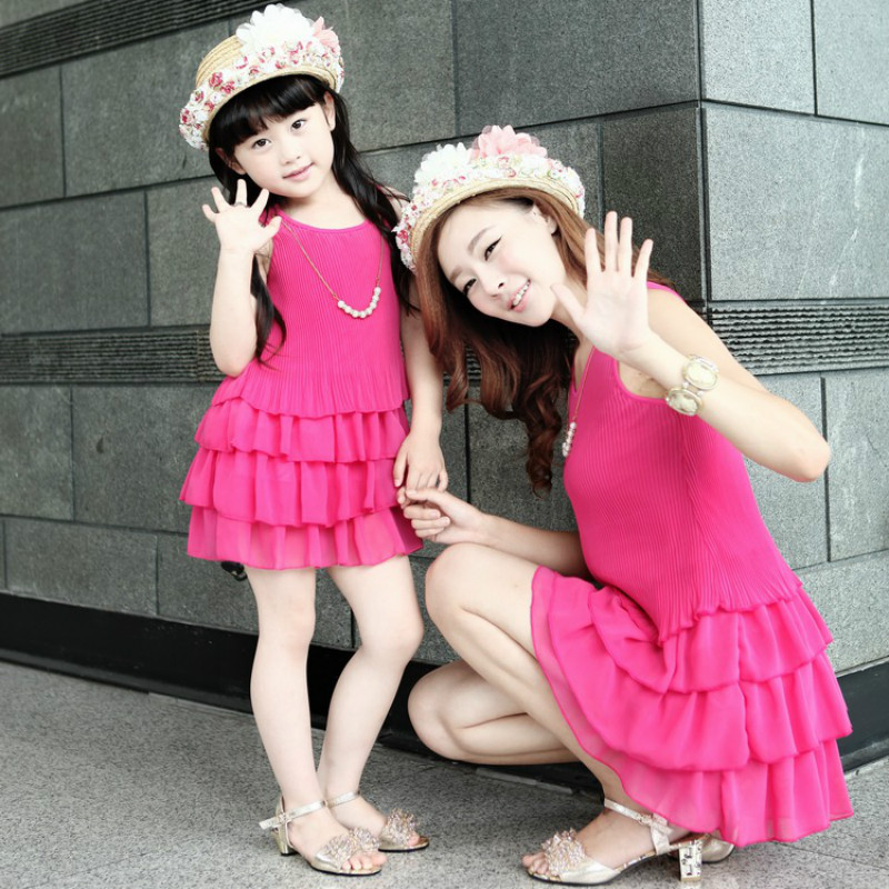 夏装2014<em>母女亲子</em>装连衣裙韩版短袖百褶蛋糕