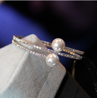 批发采购手饰-K076高贵气质满钻镶钻俩颗珍珠
