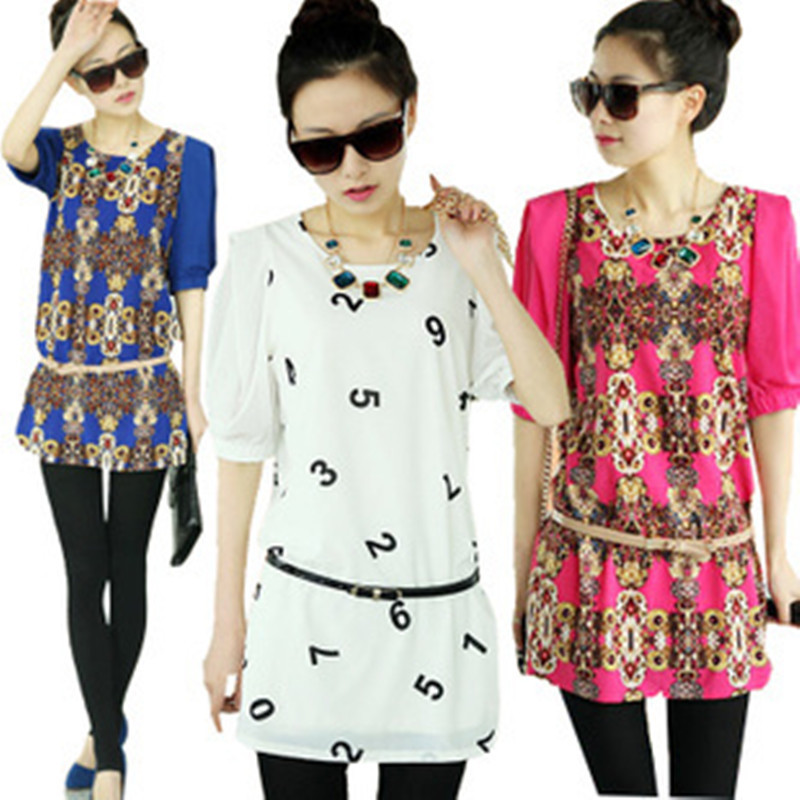 长款<em>短袖</em>雪纺衫衬衫2014夏装新款<em>女装上衣</em>打