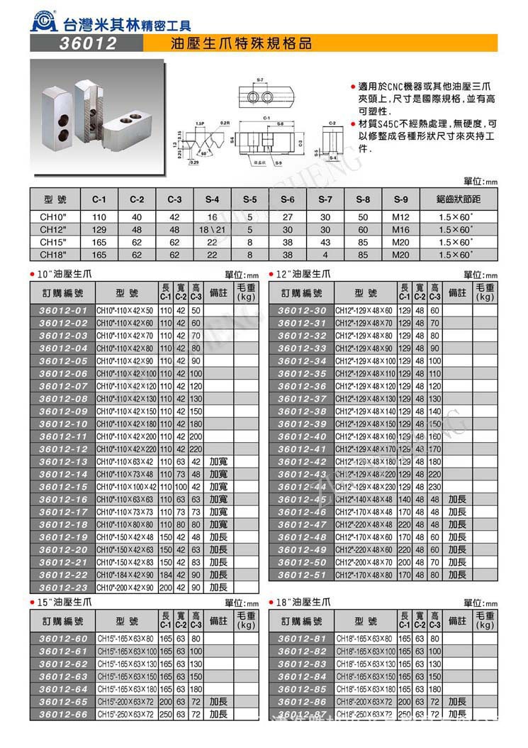 台湾米其林油压生爪 生抓规格型号齐全 米其林一级代理价格