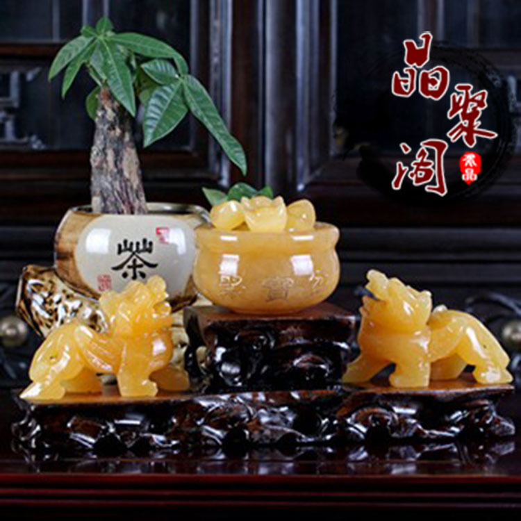 特价天然黄玉双貔貅招财阵聚宝盆摆件家居饰品吉祥物