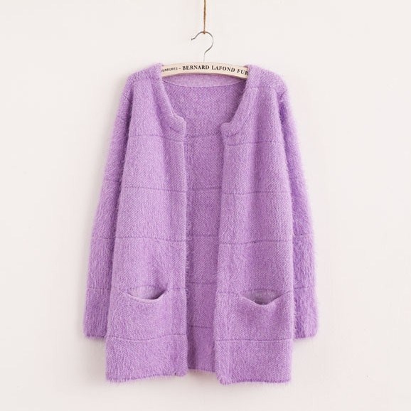 <em>马海毛开衫</em>糖果色2014春装新款韩版宽松<em>中长</em>