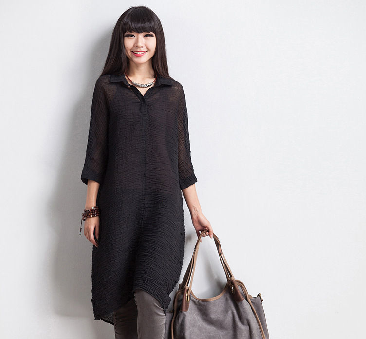 批发采购连衣裙-2014新款女装批发 亚麻长衬衫