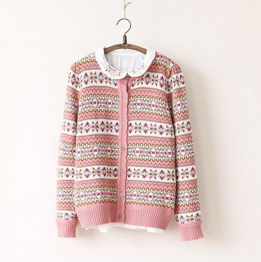 正版 2014春季<em>新款</em>彩线撞色提花<em>细毛线</em>针织开