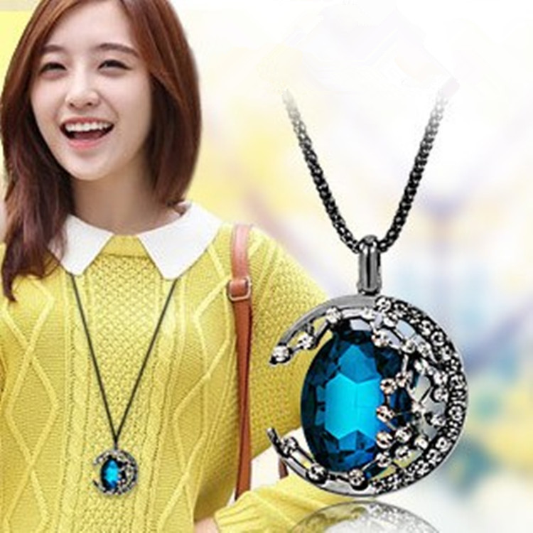 蓝色水晶城里的月光<em>毛衣链长款韩国</em>时尚<em>百搭</em>复