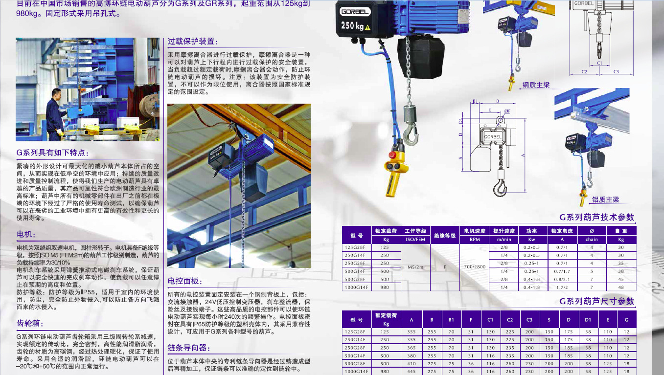 gorbel高博起重机山东省直销高博进口环链葫芦125g28f