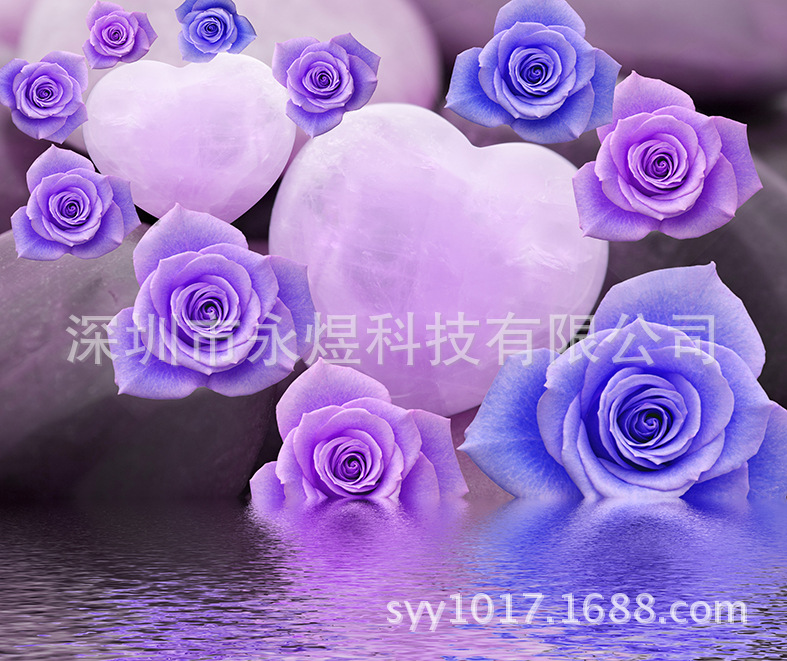 心形玫瑰花大型壁画壁纸/大红玫瑰花壁画壁纸/床头柜玫瑰花壁画