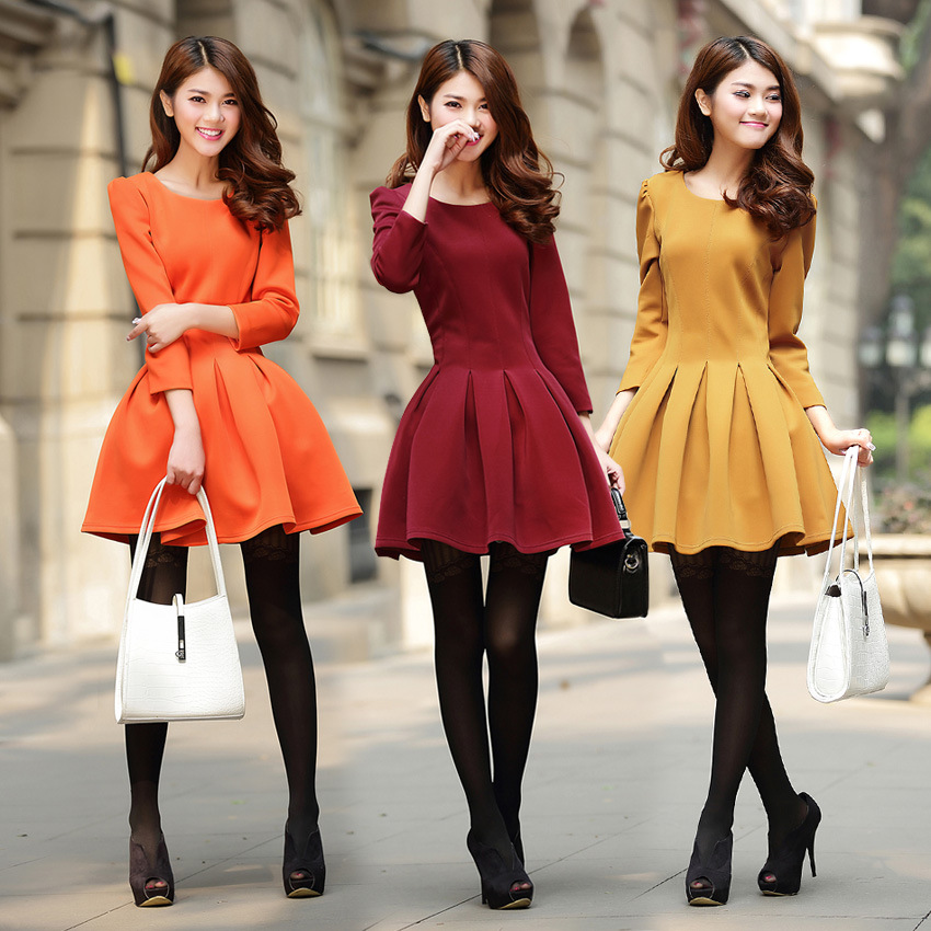 春装<em>连衣裙</em>2014新款<em>女装韩版时尚</em>圆领长袖 连