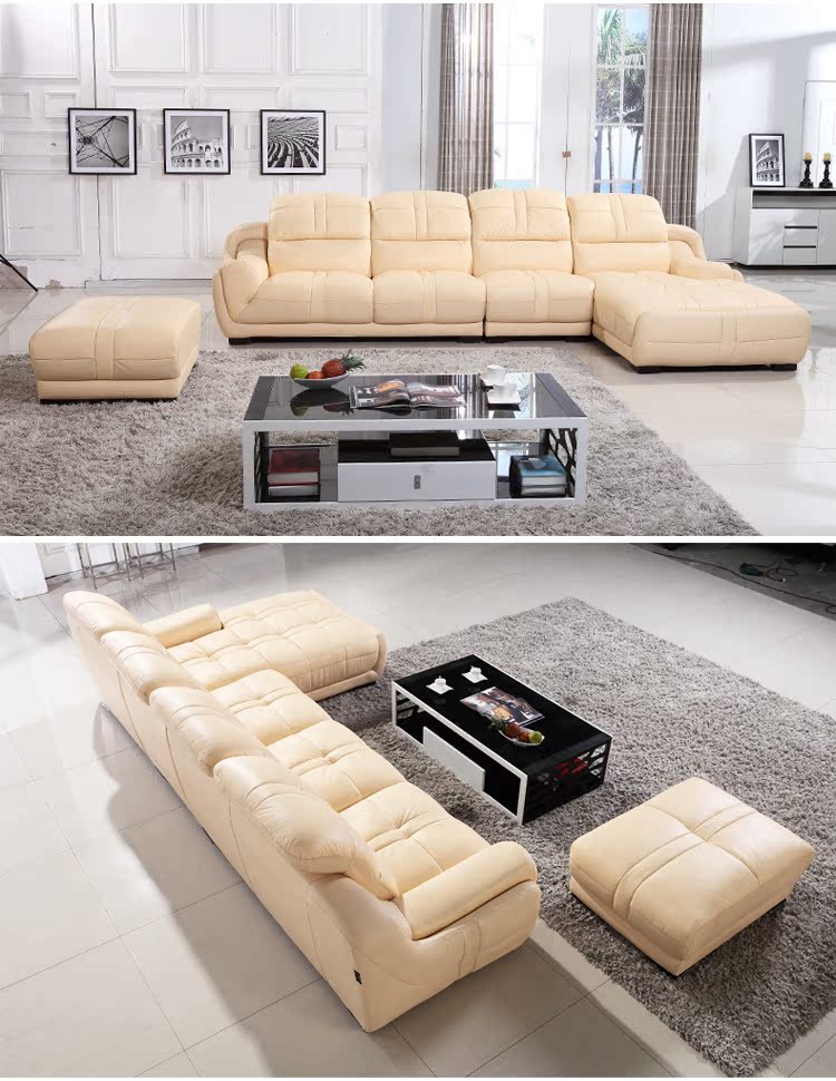 现代真皮沙发组合 进口厚黄牛真皮艺术家居 大小户型客厅转角沙发
