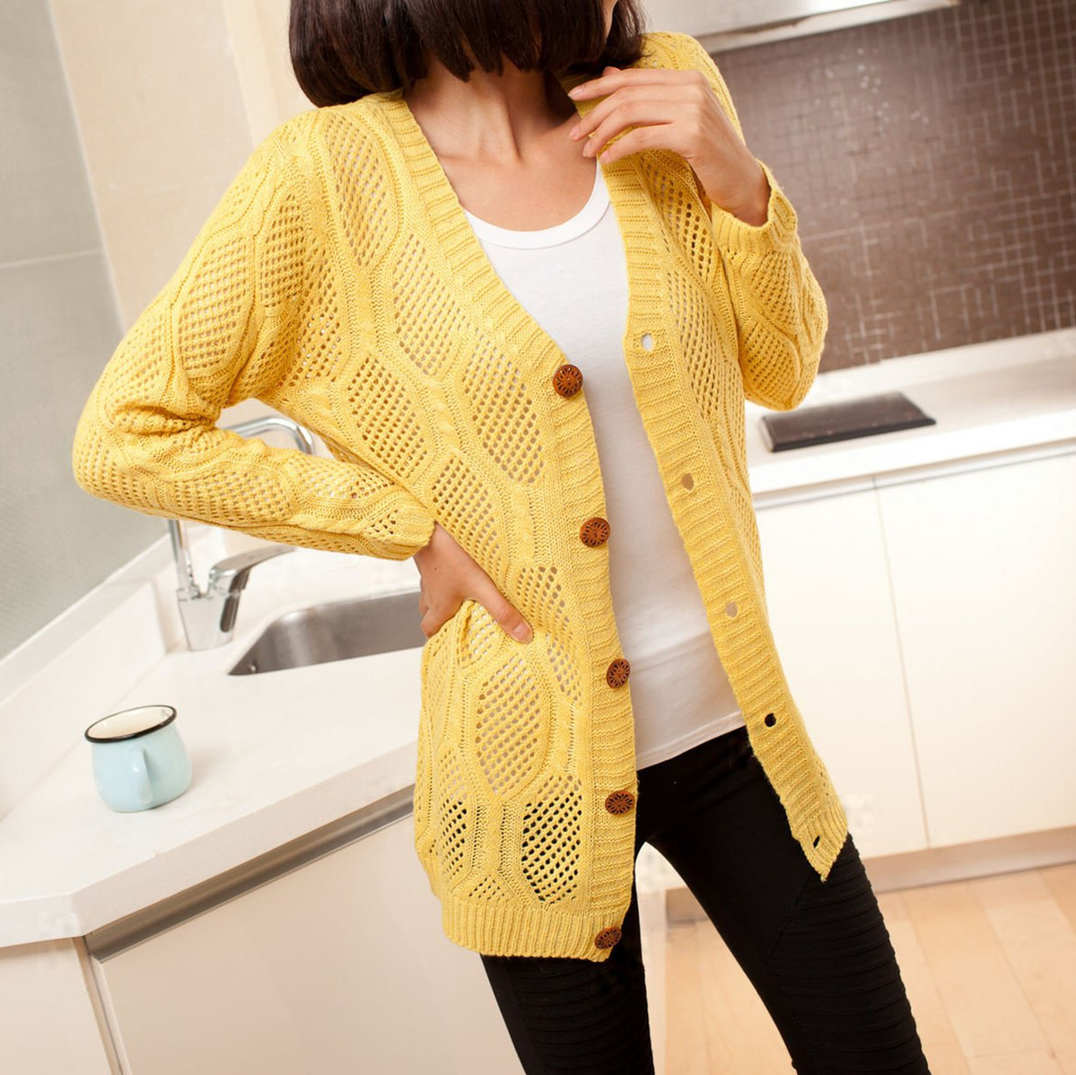 2014<em>春秋</em>装新款女装 韩版<em>中长款针织开衫</em> <em>大码</em>