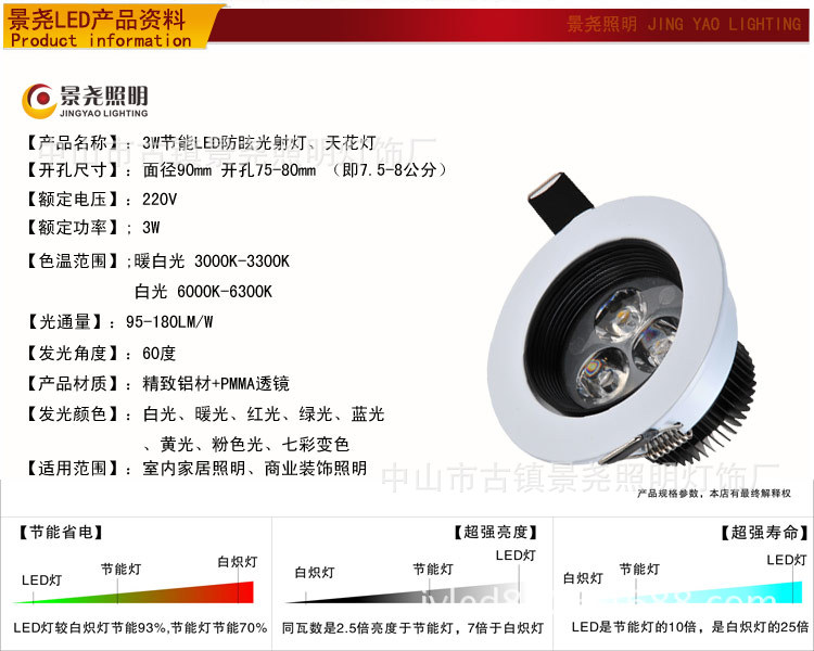 3W防眩天花灯说明