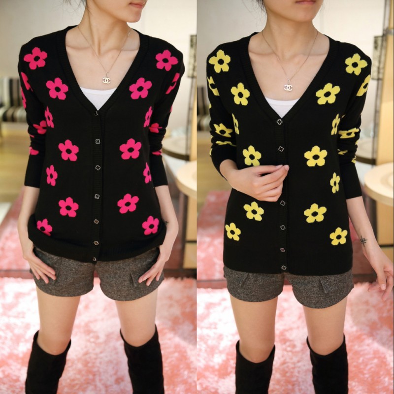 <em>批发</em>2014春季新款 花朵修身 <em>针织</em>衫 <em>开衫</em> 韩版