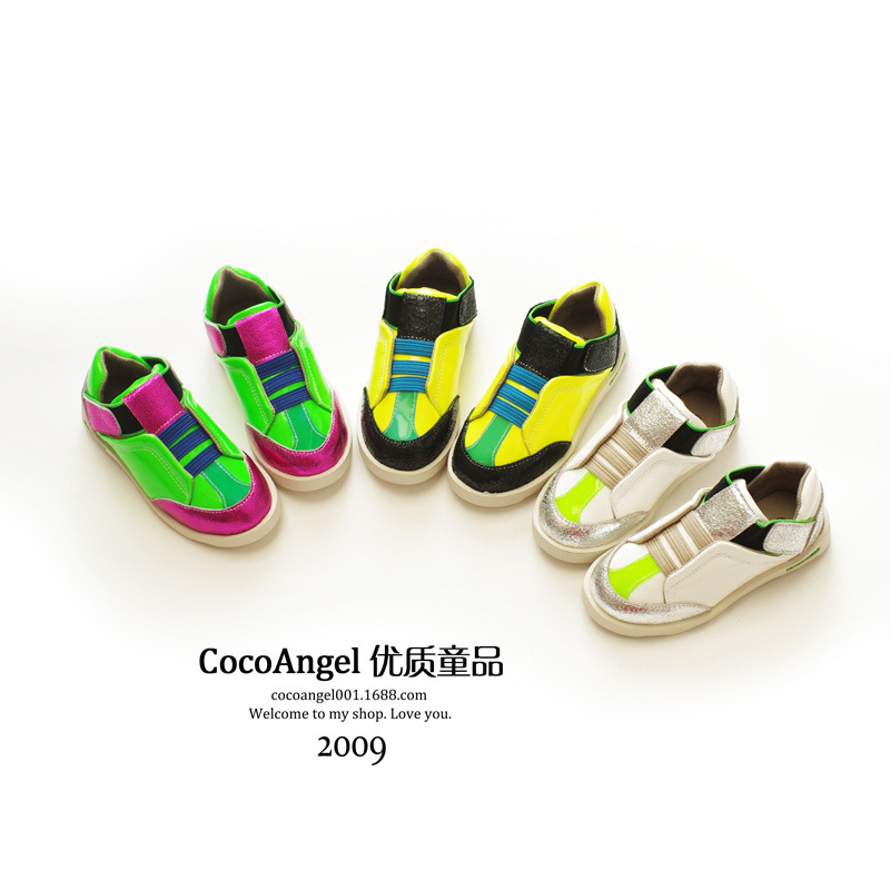 秋款 儿童休闲鞋 男童女童真皮运动鞋 个性亮皮板鞋 韩国版