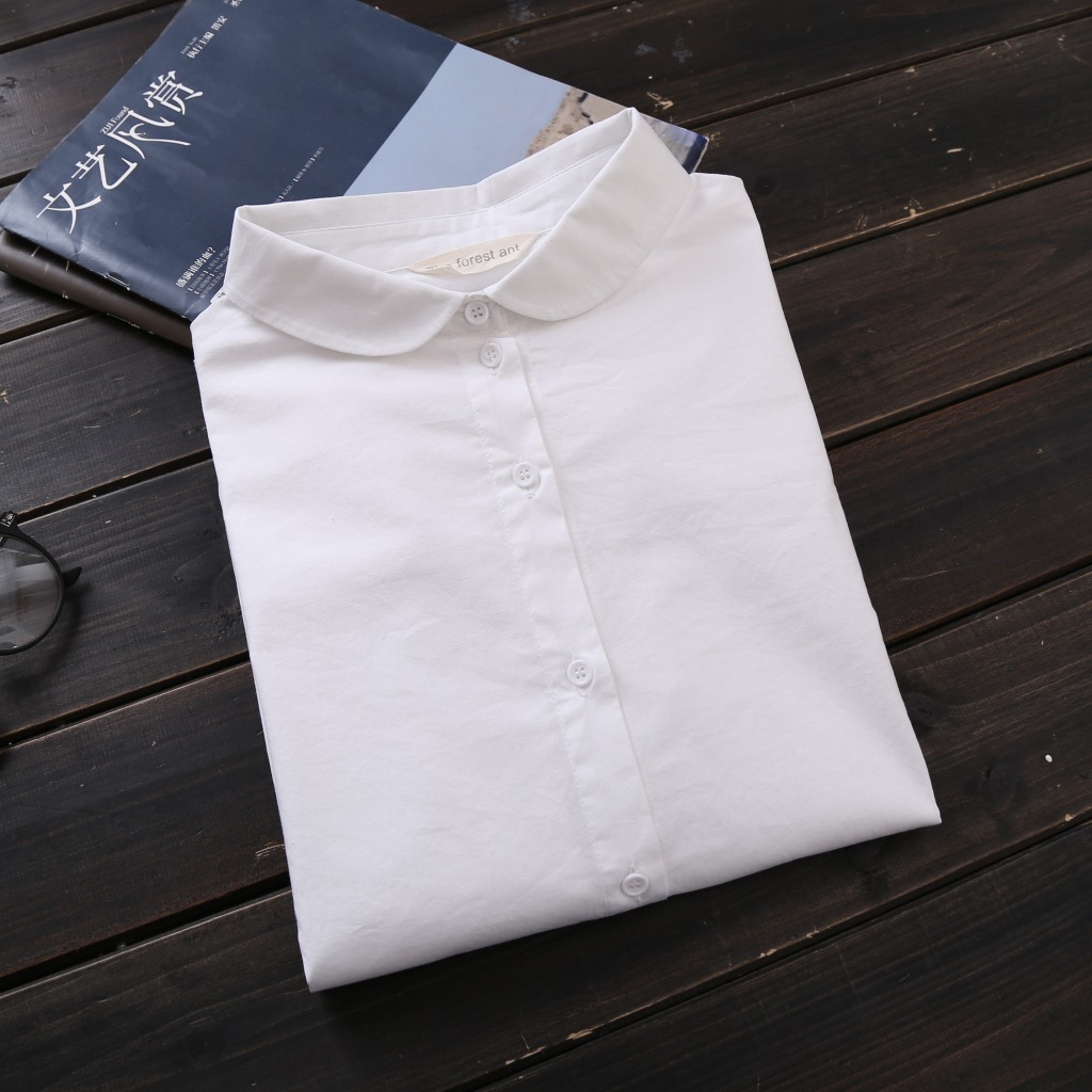 复古小圆领白衬衫