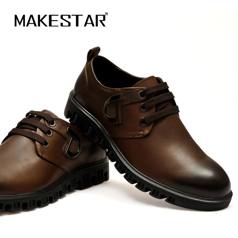 新品上市 淘宝爆款MAKESTAR系带圆头皮鞋休闲鞋真皮男式英伦潮鞋子一件代发