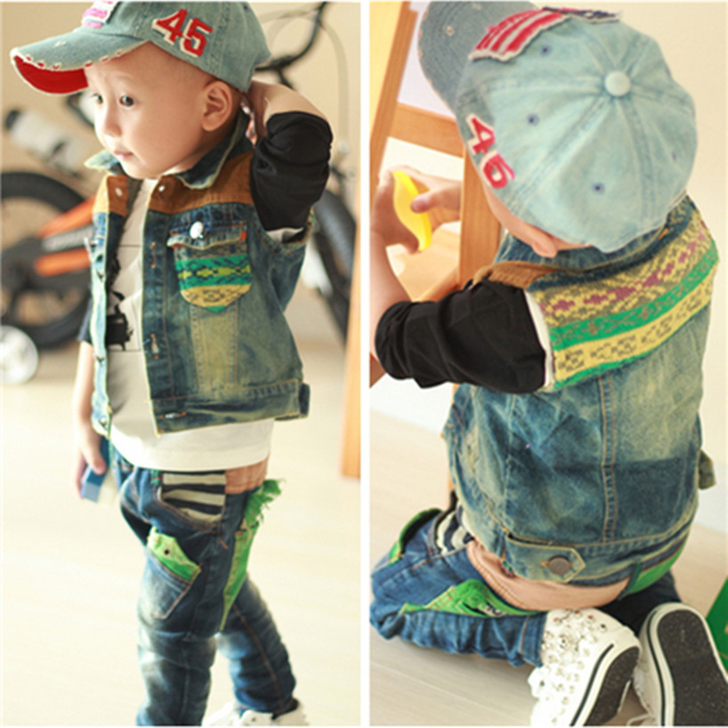 2014最新爆款<em>男装</em>批发 韩版<em>儿童</em>毛线拼接<em>牛仔</em>