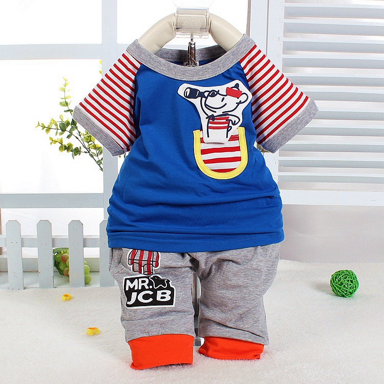 2014夏韩版男<em>宝宝</em>竹纤维卡通<em>短袖</em>套装<em>婴儿</em>小