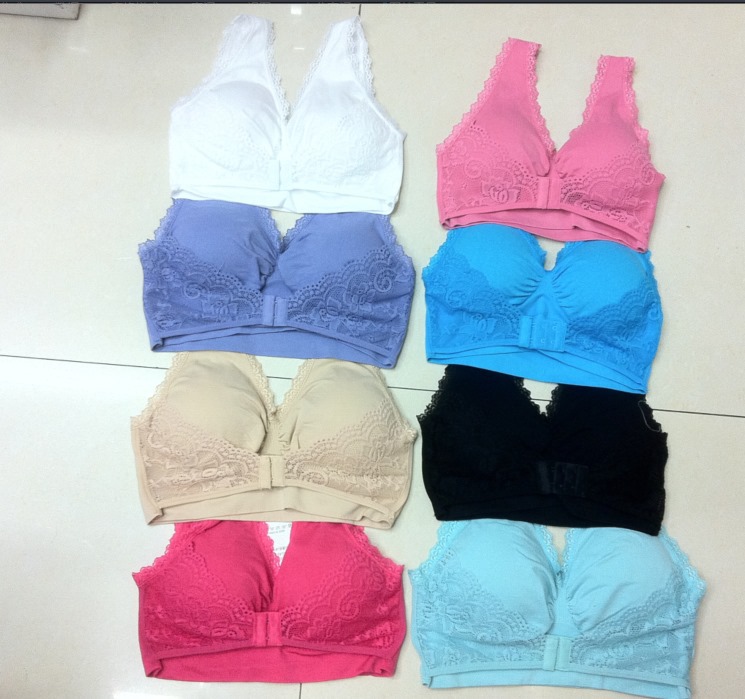 【无钢圈<em>背心式胸罩</em>聚拢上托调整<em>型</em>花边前扣无