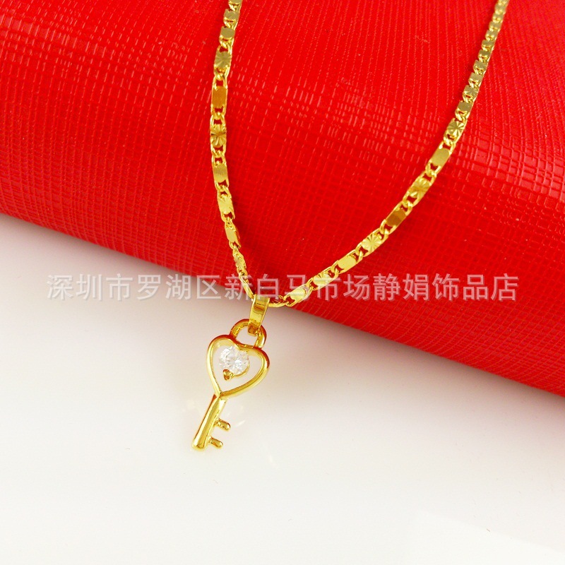 沙金项链 小巧的镀黄金项链女士 带钻吊坠 镀2