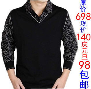 厂家男装正品羊毛衫V领 假两件套羊绒衫2013