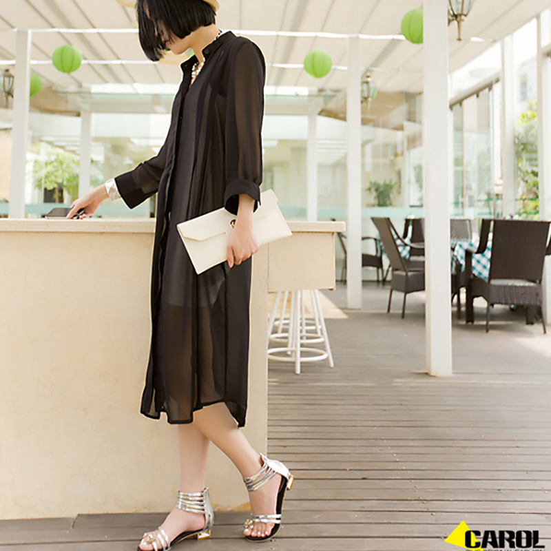 2014新款七分袖<em>雪纺</em>衫女装<em>长款开衫</em>夏装<em>开衫</em>