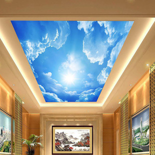 大型3d壁画蓝天白云 天花板壁纸 吊顶墙画 客厅背景墙画厂家定制