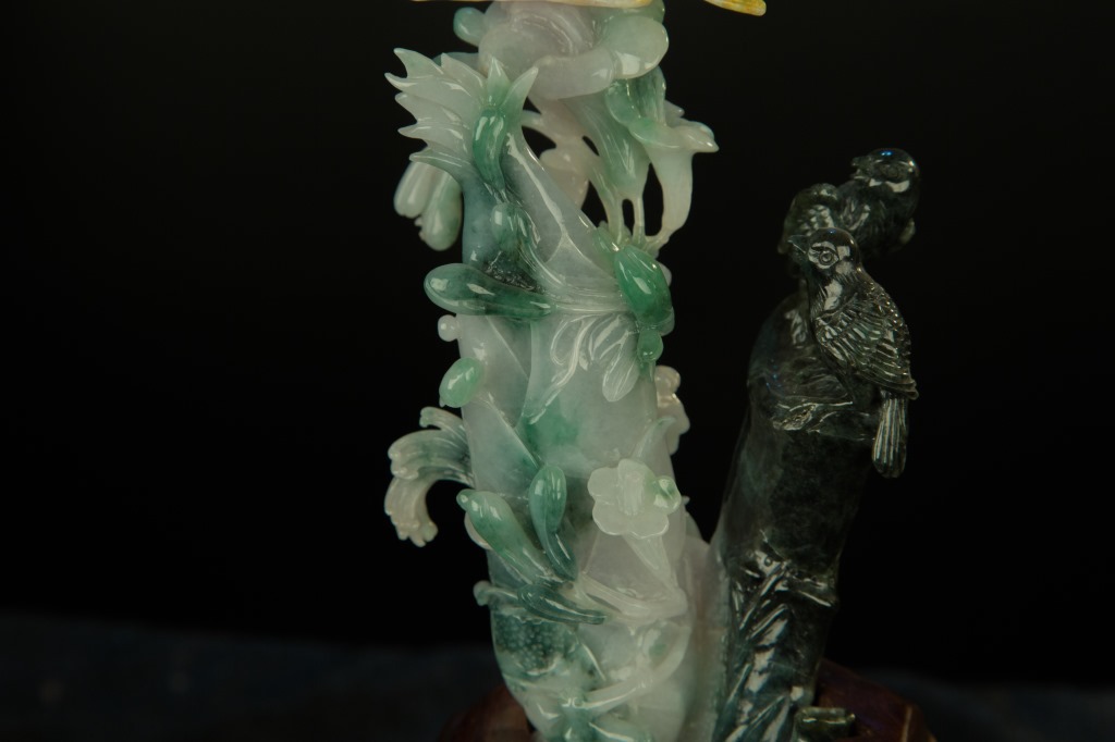 缅甸玉天然翡翠a货 老料糯种花鸟翡翠摆件 节节高升 可出证书