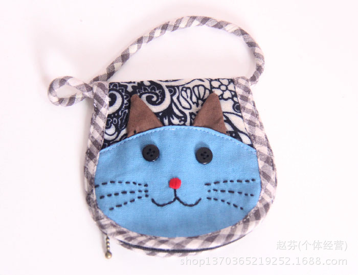 卡通小猫布艺手提零钱袋