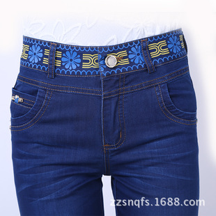 批发采购女式牛仔裤-春秋中年女裤弹力大码中