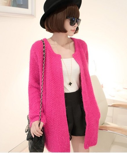 韩版时尚马海毛中长款<em>百搭针织开衫</em> 外套 图片