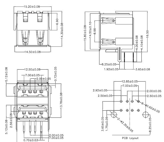 连接器-USB双层短体90度插板母座-连接器尽在