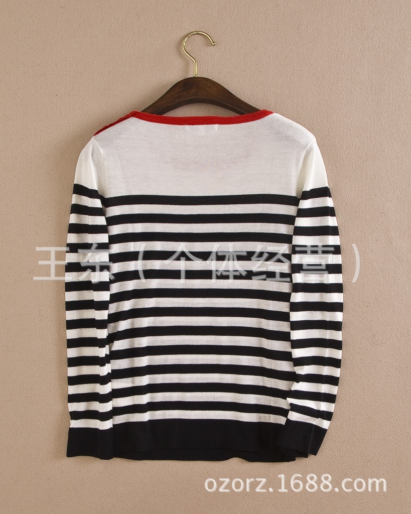 巴黎时光欧美外贸原单女装春秋款海魂衫条纹打底衫