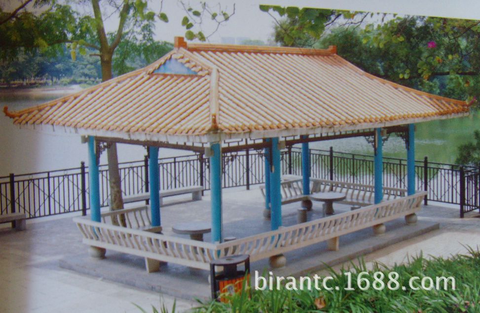建材与装饰材料 砖,瓦,砌块 砌块 红色琉璃瓦六角亭   宜兴建筑陶瓷