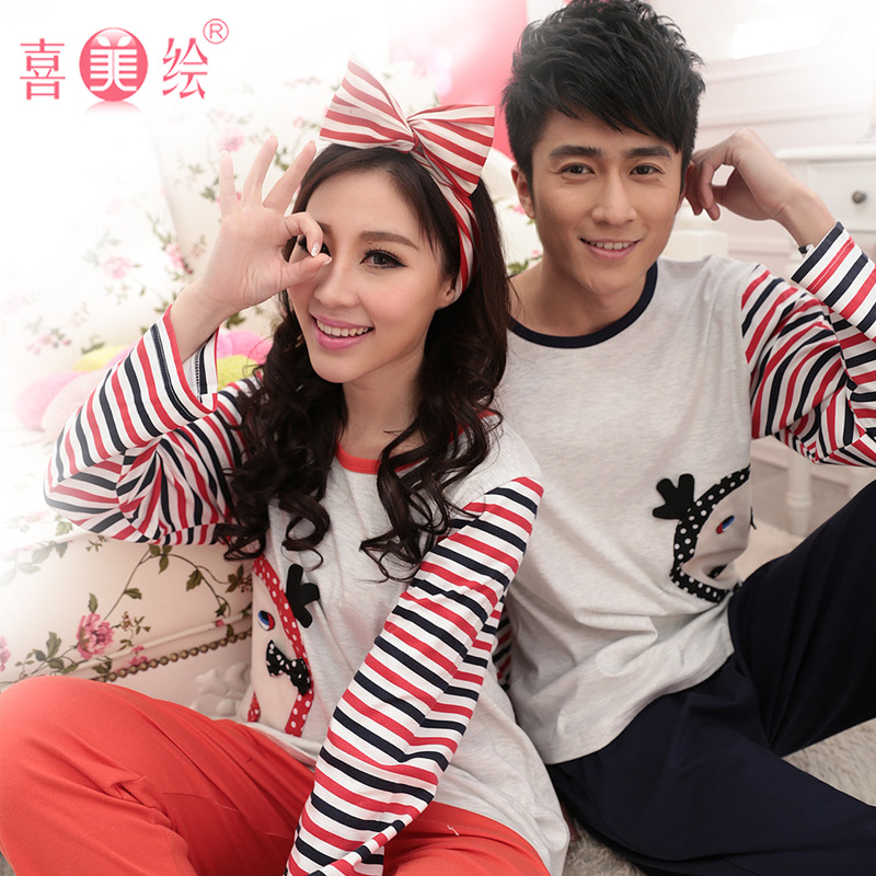春秋季情侣<em>睡衣</em>100%纯棉<em>睡衣女加厚全棉</em>男长