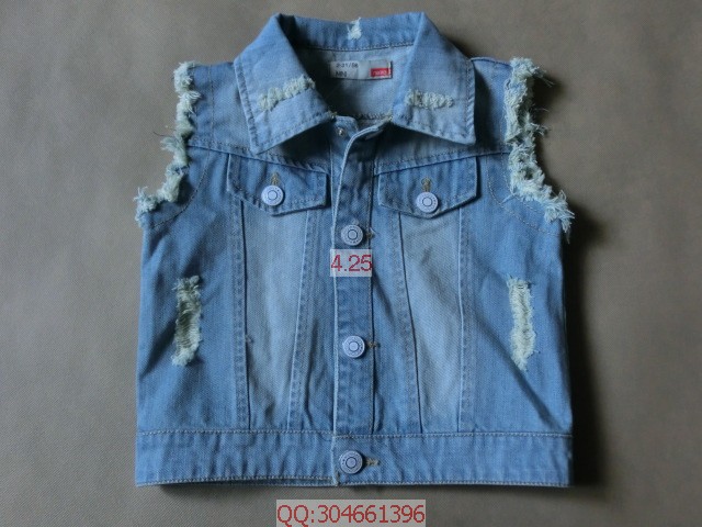外贸<em>原单牛仔马甲</em>夏款女童翻领西边时尚潮流马