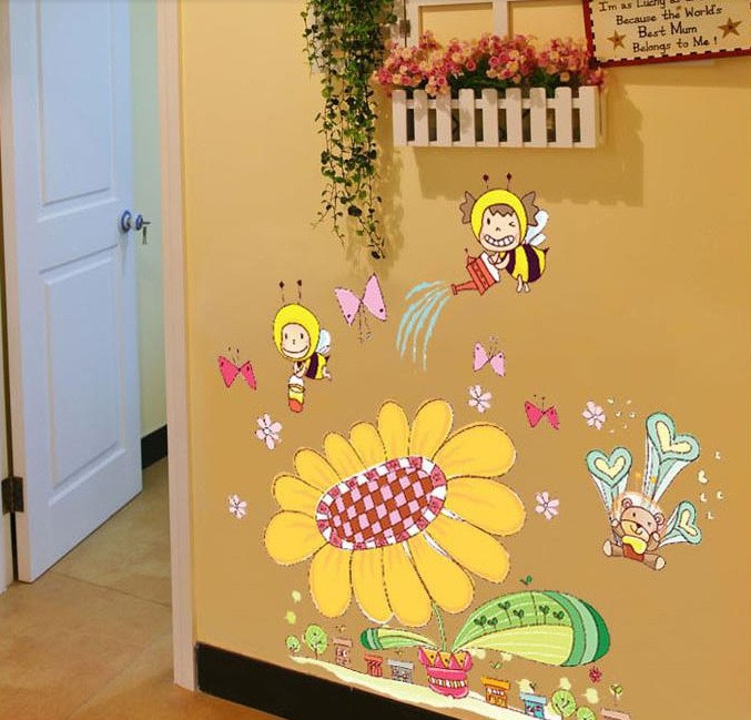 小班粘贴画花-通儿童房幼儿园贴画卧室装饰太阳花向日葵蜜蜂墙贴纸批发AY606 墙 小班粘贴画花-通儿童房幼儿园贴画卧室装饰太阳花向日葵蜜蜂墙贴纸批发AY606 墙