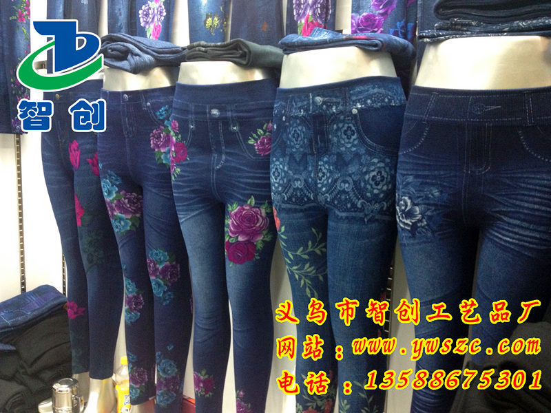 印花牛仔打底裤01