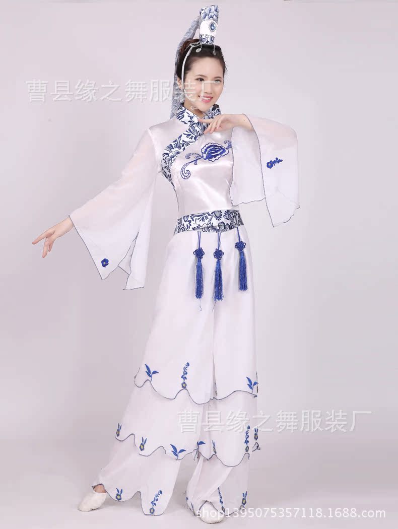 送头饰古典舞演出服装女 青花瓷民族舞蹈装 古装戏曲舞伴表演服饰