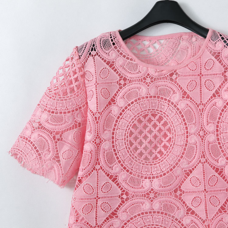 夏季新款欧美短袖大码上衣蕾丝衫<em>女装短裤子</em>女