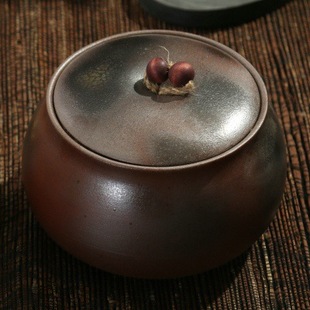 匠心陶瓷茶叶罐 高档茶具密封茶罐 手绘工艺品 木灰釉茶叶罐