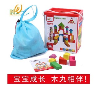 积木-榉木学拼音木丸子品牌积木 桶装城市积木