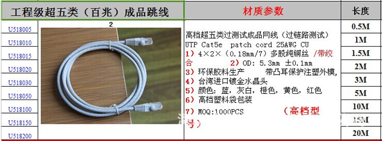 高档超五类过测试成品网线(过链路测试)1
