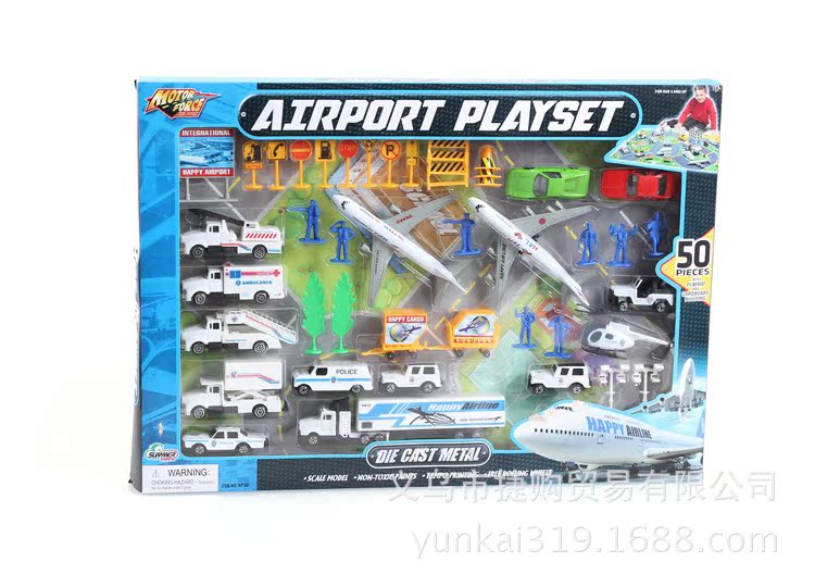 航空模型-50件装合金飞机场兵人模型玩具 空车