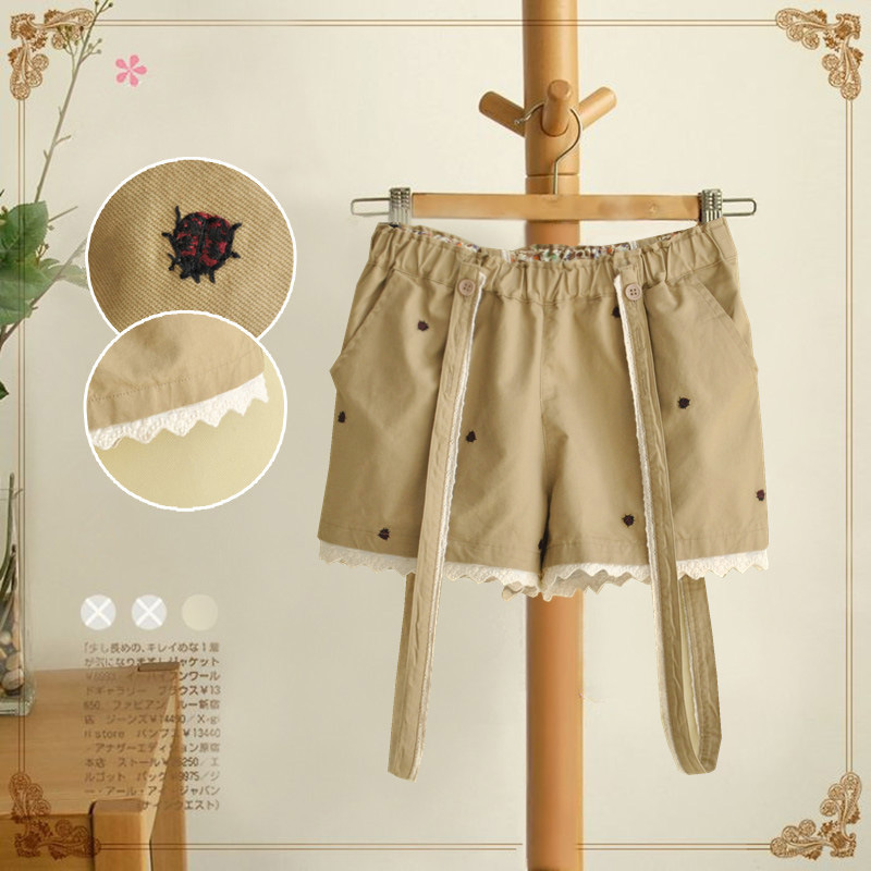 森女<em>刺绣休闲短裤</em> 可拆卸背带裤女装<em>短裤</em> 超短