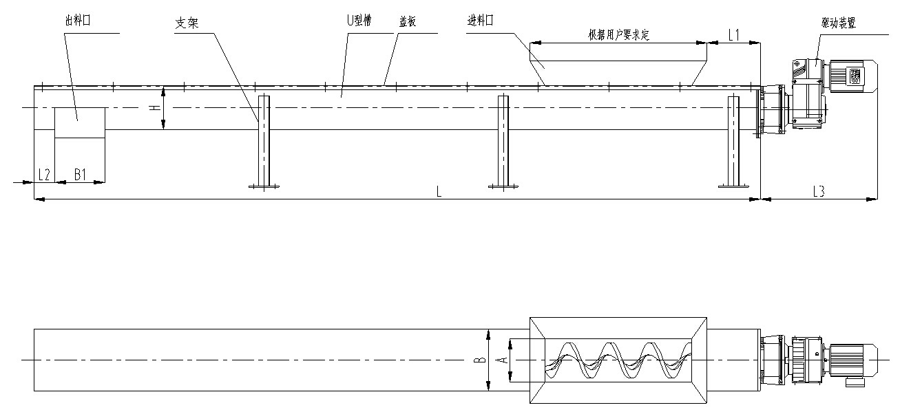 無軸螺旋輸送機(jī)主機(jī)外形尺寸