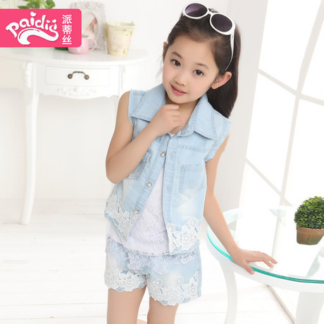014女童中大童夏季新款韩版潮无袖<em>外套短裤</em>儿